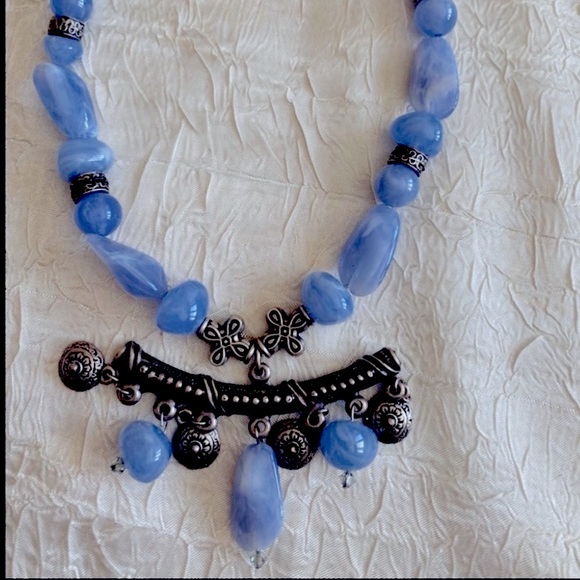 Hand Made Blue and Silver Beaded Necklace - Picture 4 of 4